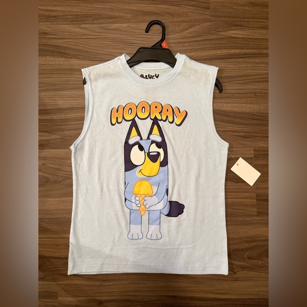 Bluey Boys Hooray Graphic Tank Top - Light Blue size M 8/10-NWT